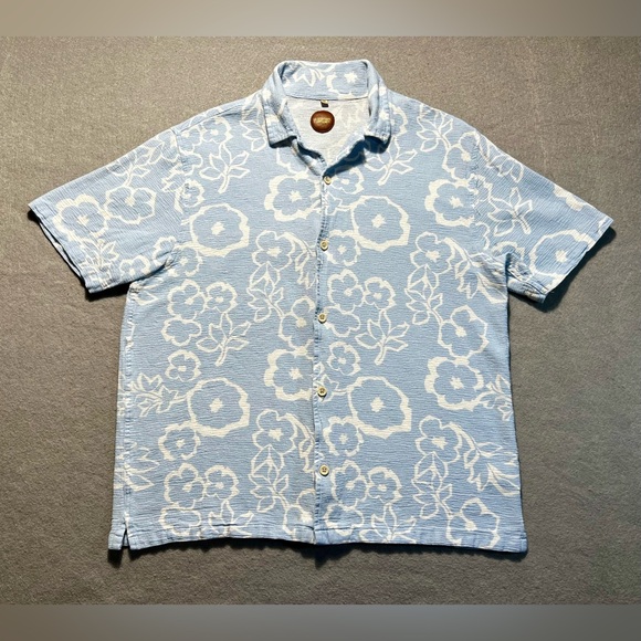 Common People Men’s Hawaiian Shirt XL Light Blue Floral 100% Cotton - Picture 1 of 6